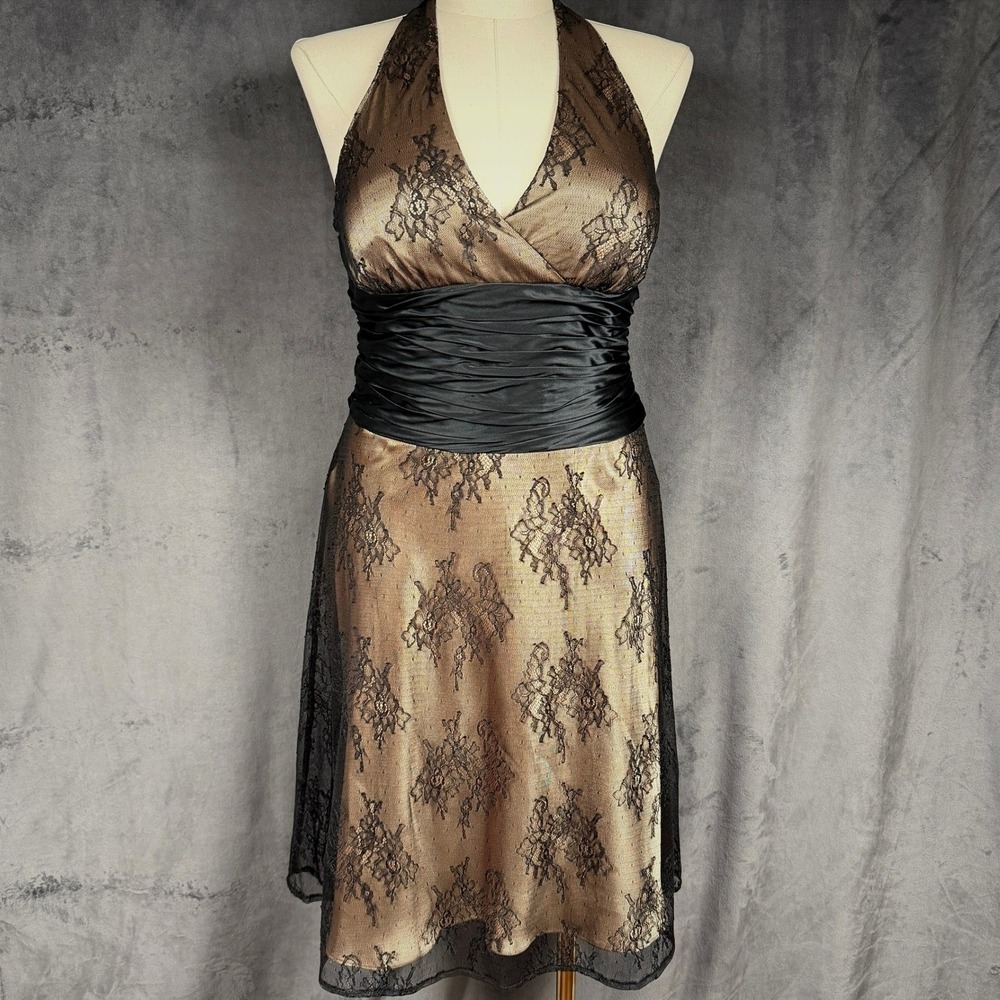 Jones NY Whimsigoth Lace Halter Dress Silk Midi Dark Romantic Fairy Grunge Sz 14